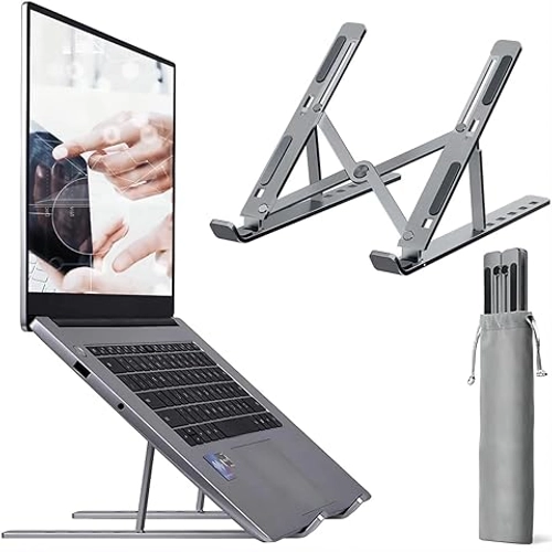Aluminum Laptop Stand, MacBook Stand, Portable Laptop Stand, Gaming Laptop Stand, Foldable Laptop Stand, Compatibility Upto 15.6-Inch Laptop, Tab, and Mobile (Silver)