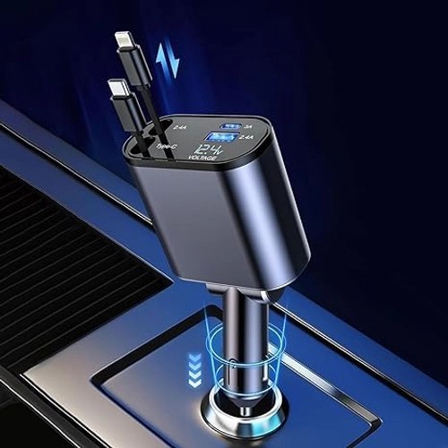 4 in 1, 120W Fast Car Charger (2025 New Version) with 80CM Retractable Type-C Charging for 4 Devices