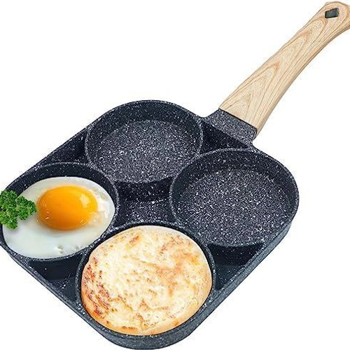 4 Hole Non Stick Egg Frying pan with Detachable Wooden Handle,Multi Purpose Frying pan for Omelet uttapam idli Burger Poached Egg Kitchen Breakfast (1 pcs/Multicolor)