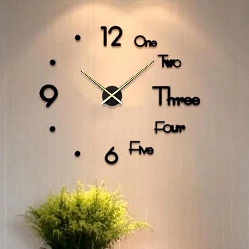 Wall Clock with Golden Easy Visible handvisible - DIY 3D acrylic, Non-Ticking, Frameless, Plastic EVA Analog Watch with Adjustable Sizes (30 cm - 60 cm) for Livingroom, Bedroom,Home Gift, Black