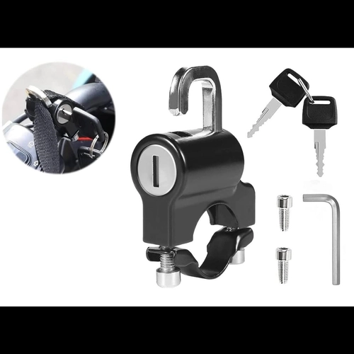 Helmet Lock for Bike - Motorbike Accessories, Anti-Theft Strong Helmet Safety Lock, Portable Bike Handlebar Tubing Helmet Lock with 2 Keys (Black)